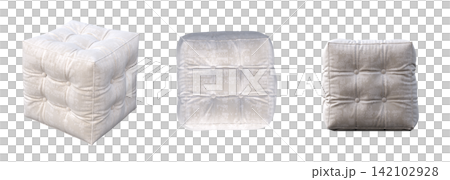 soft pouf isolate on a transparent background, interior furniture, 3D illustration, cg render 142102928