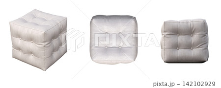 soft pouf isolate on a transparent background, interior furniture, 3D illustration, cg render 142102929