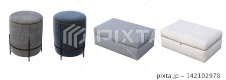 soft pouf isolate on a transparent background, interior furniture, 3D illustration, cg render 142102978