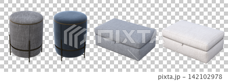 soft pouf isolate on a transparent background, interior furniture, 3D illustration, cg render 142102978