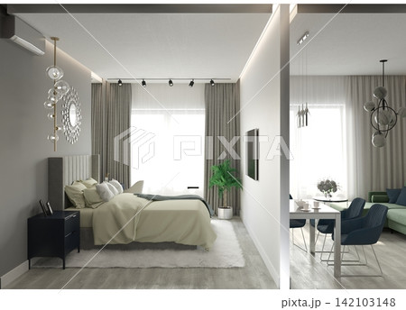residential interior visualization, 3D illustration, cg 142103148