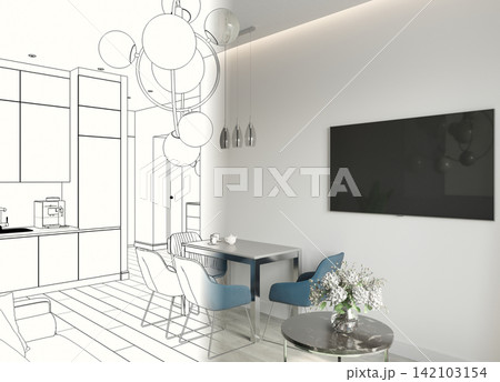 residential interior visualization, 3D illustration, cg residential interior visualization, 3D illustration, cg 142103154