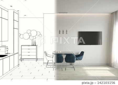 residential interior visualization, 3D illustration, cg 142103156