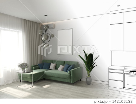 residential interior visualization, 3D illustration, cg 142103158