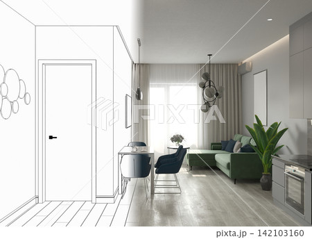 residential interior visualization, 3D illustration, cg 142103160