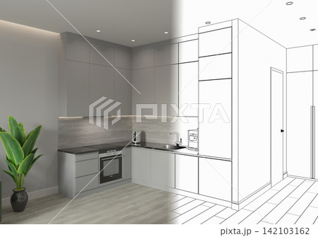 residential interior visualization, 3D illustration, cg residential interior visualization, 3D illustration, cg 142103162