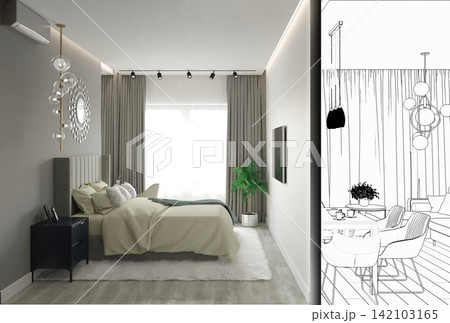 residential interior visualization, 3D illustration, cg 142103165