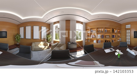 interior visualization, spherical panorama, 3D illustration interior visualization, spherical panorama, 3D illustration 142103353