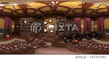 interior visualization, spherical panorama, 3D illustration 142103362