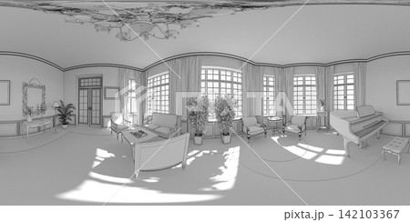 interior visualization, spherical panorama, 3D illustration interior visualization, spherical panorama, 3D illustration 142103367
