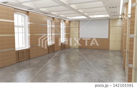 visualization of a large empty interior, 3D illustration visualization of a large empty interior, 3D illustration 142103391