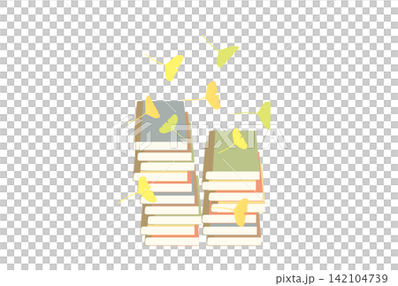 Stacks of books and ginkgo leaves Stacks of books and ginkgo leaves 142104739
