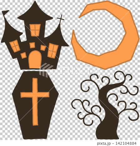 Halloween background illustration set (creepy mansion, spooky moon, coffin, dead tree) Halloween background illustration set (creepy mansion, spooky moon, coffin, dead tree) 142104884