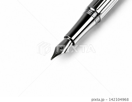Elegant Silver Fountain Pen Isolated on White Background Elegant Silver Fountain Pen Isolated on White Background 142104968