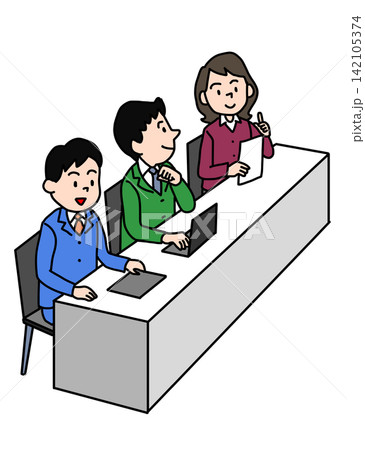 会議、セミナーや講義を受けるビジネスパーソン3人のイラスト 会議、セミナーや講義を受けるビジネスパーソン3人のイラスト 142105374