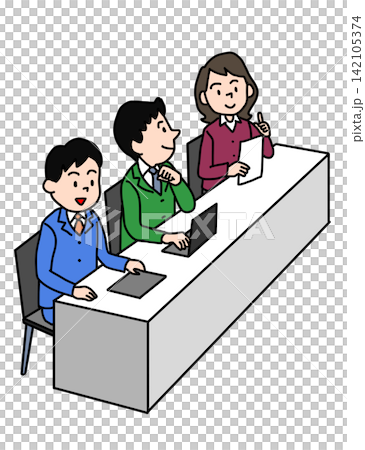 会議、セミナーや講義を受けるビジネスパーソン3人のイラスト 会議、セミナーや講義を受けるビジネスパーソン3人のイラスト 142105374