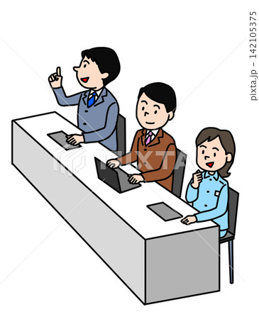 会議やセミナーで質問・発言をするビジネスパーソン3人のイラスト 会議やセミナーで質問・発言をするビジネスパーソン3人のイラスト 142105375