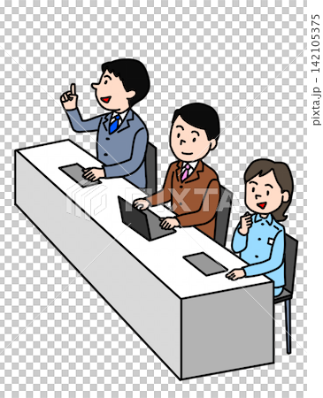 会議やセミナーで質問・発言をするビジネスパーソン3人のイラスト 会議やセミナーで質問・発言をするビジネスパーソン3人のイラスト 142105375