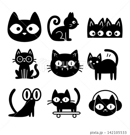 Playful isolated black cat lineart outline icon coloring layered separated 142105533