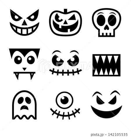 Spooky halloween face outline lineart isolated coloring separated Spooky halloween face outline lineart isolated coloring separated 142105535