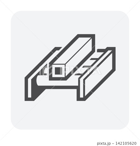 Steel square tube on conveyor belt for metal manufacturing production process 142105620