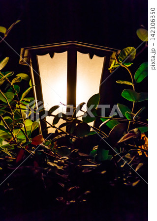 Lighted vintage street lantern at night Lighted vintage street lantern at night 142106350
