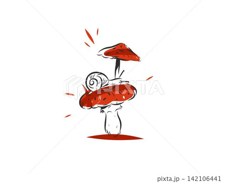 Hand Drawn Amanita Mushroom and Snail Vector Illustration, Whimsical Fly Agaric Toadstools with Snail, Magical Forest Fantasy Nature Artwork for Posters, Stickers and Graphic Design Hand Drawn Amanita Mushroom and Snail Vector Illustration, Whimsical Fly Agaric Toadstools with Snail, Magical Forest Fantasy Nature Artwork for Posters, Stickers and Graphic Design 142106441