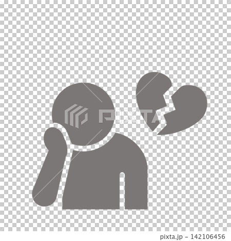 A pictogram (gray) of a person who is depressed after a breakup. A pictogram (gray) of a person who is depressed after a breakup. 142106456