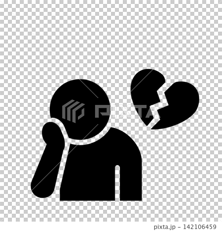 一個因分手而感到沮喪的人的象形圖(黑色)。 一個因分手而感到沮喪的人的象形圖(黑色)。 142106459