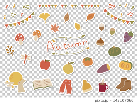 Shadowed Autumn Motif Sticker-Style Icon Set Shadowed Autumn Motif Sticker-Style Icon Set 142107066