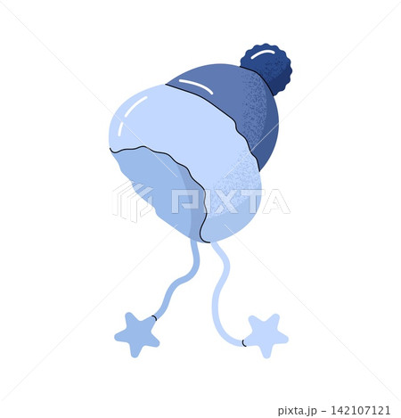 Blue winter earflap hat with pompom vector illustration 142107121