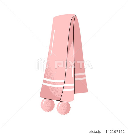 Pink winter knitted scarf with pom poms vector illustration Pink winter knitted scarf with pom poms vector illustration 142107122