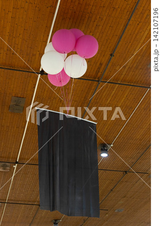 Balloons Holding Advertising Banner Balloons Holding Advertising Banner 142107196