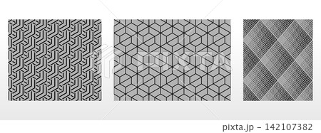Geometric set of seamless black and gray patterns. Simple vector graphics 142107382