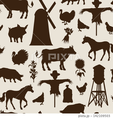 Agricultural industry pattern seamless monochrome 142109503