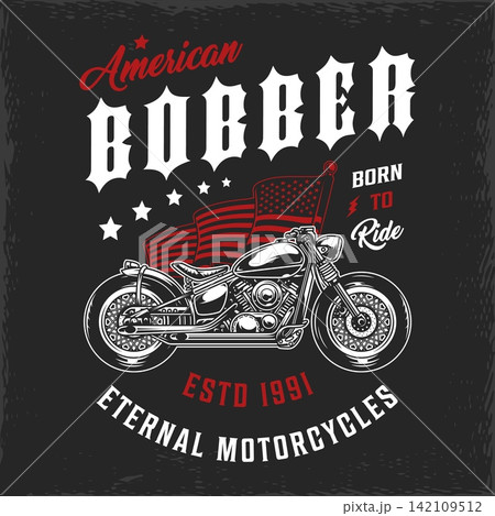 American bobber motorcycle vintage label 142109512