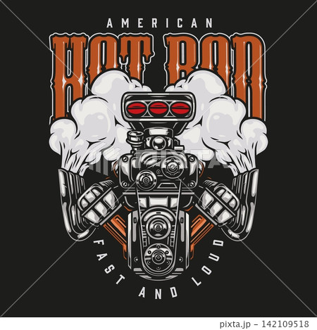 American custom car colorful vintage label 142109518
