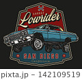 American custom car colorful vintage label 142109519