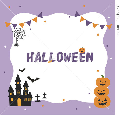 ハロウィンのバナーイラスト 背景 イラスト シンプル 魔女・おばけ・ジャックオランタン・城 ハロウィンのバナーイラスト 背景 イラスト シンプル 魔女・おばけ・ジャックオランタン・城 142109751