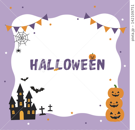 Halloween banner illustration - simple background illustration featuring witches, ghosts, jack-o'-lanterns, and a castle. Halloween banner illustration - simple background illustration featuring witches, ghosts, jack-o'-lanterns, and a castle. 142109751