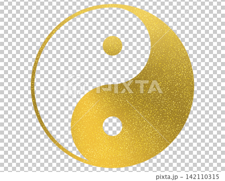 Golden Taijitu (Yin-Yang symbol) illustration with transparent background 142110315