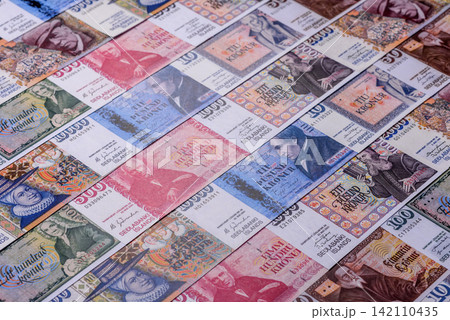 Iceland, Icelandic paper banknotes krona for settlements and financial transactions. Icelandic krona 142110435