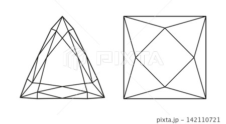 Diamond in Princess, Triangular cut shapes. Design diagrams. Brilliant Trillion, Princess square cut templates set. Gemstone outline simple icons for jewellery design, branding, packaging, logo. Diamond in Princess, Triangular cut shapes. Design diagrams. Brilliant Trillion, Princess square cut templates set. Gemstone outline simple icons for jewellery design, branding, packaging, logo. 142110721