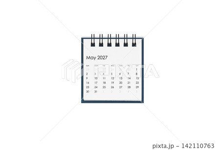 Desktop spiral calendar for May 2027 isolated on white. Planning and schedule concept. Desktop spiral calendar for May 2027 isolated on white. Planning and schedule concept. 142110763