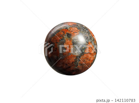 Vibrant Red Amphibole Ball on Isolated White Background Vibrant Red Amphibole Ball on Isolated White Background 142110783