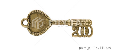 Vintage golden key isolated on white background Vintage golden key isolated on white background 142110789