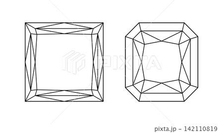 Princess, Original Radiant diamond cut shapes. Design diagram. Original Set of Radiant, Princess brilliant cuts. Gemstone outline icons for jewellery design, branding, packaging, logo, digital graphic Princess, Original Radiant diamond cut shapes. Design diagram. Original Set of Radiant, Princess brilliant cuts. Gemstone outline icons for jewellery design, branding, packaging, logo, digital graphic 142110819