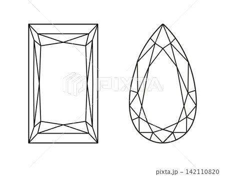 Princess, Pear diamond cut shapes set. Design simple diagrams. Set of Pear, Princess brilliant flat icons. Gemstone outline layouts for jewellery design, branding, packaging, logos. Princess, Pear diamond cut shapes set. Design simple diagrams. Set of Pear, Princess brilliant flat icons. Gemstone outline layouts for jewellery design, branding, packaging, logos. 142110820
