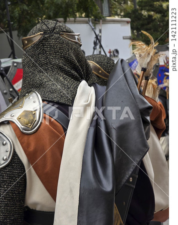 Moors and Christians festival participant in traditional costume during event in Spain Moors and Christians festival participant in traditional costume during event in Spain 142111223