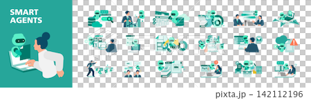 一套商業插圖集，支援透過人工智慧代理和RPA進行數位轉型推廣和業務效率提升。 142112196
